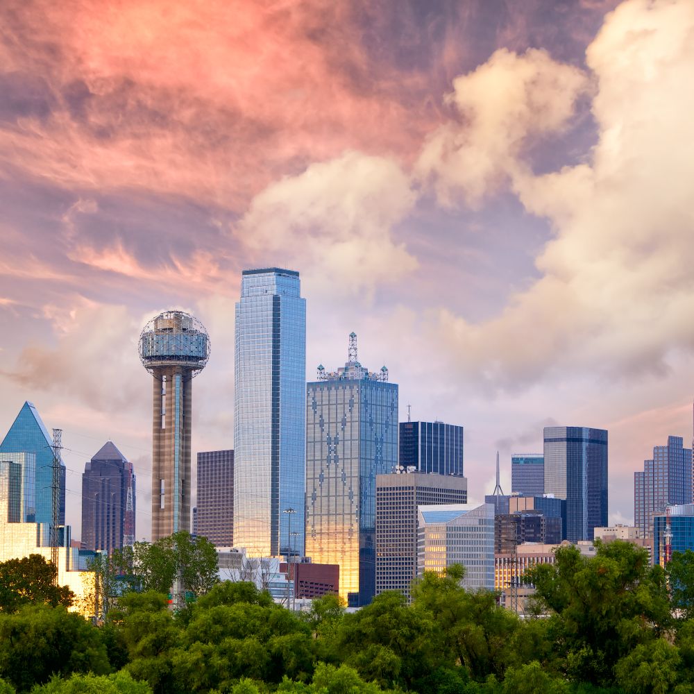 Dallas City skyline at sunset, Texas, USA